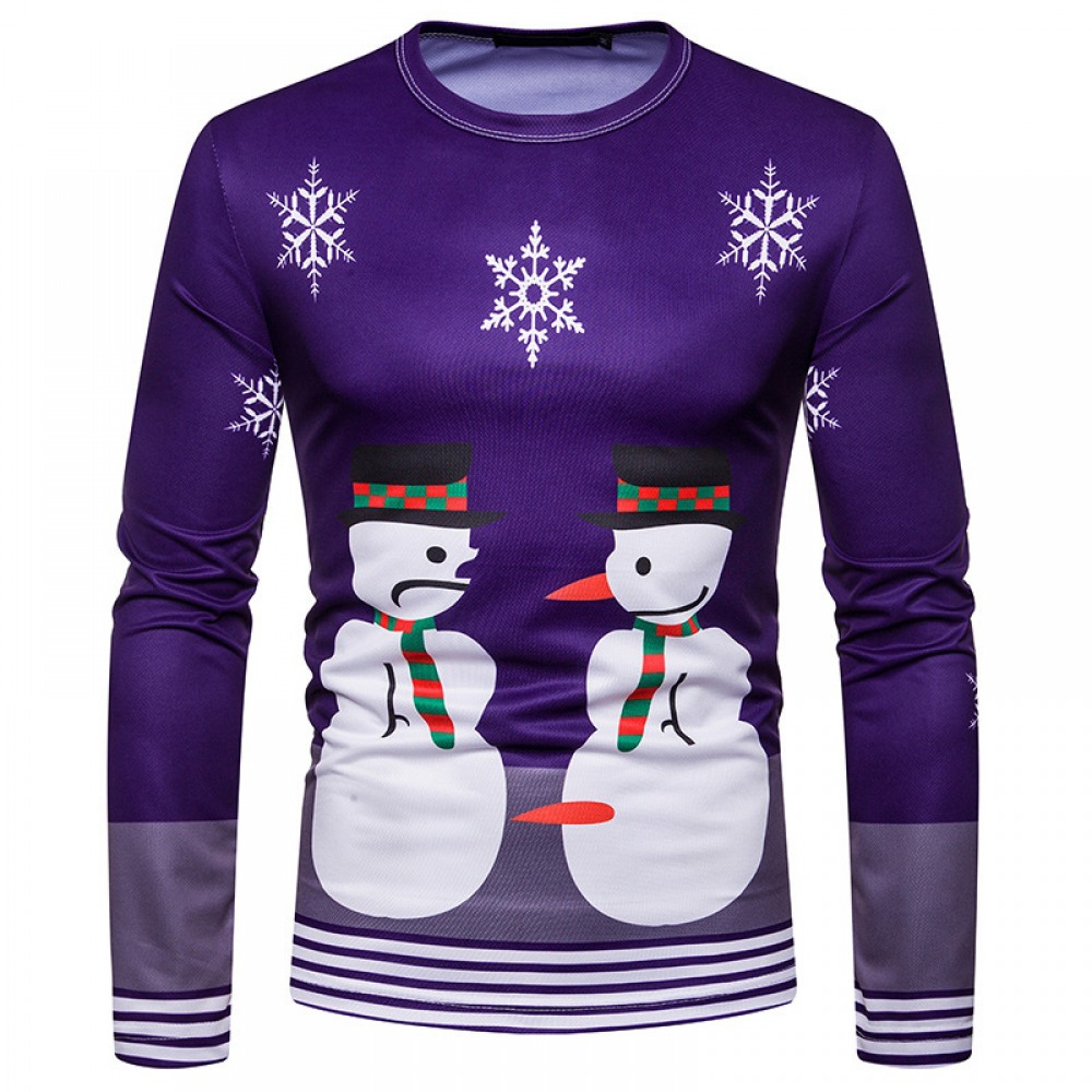 New 3D Personality Printing Fashion Men's Christmas Snowman Pattern Long Sleeve T-Shirt