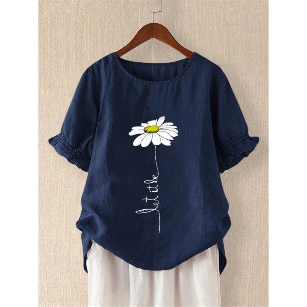 Summer New Style Print Short-Sleeved Round Neck Pullover Loose Large Size Women's T-Shirt Top